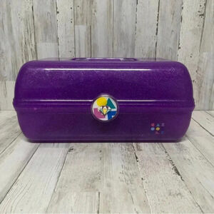 Caboodles Cosmetic Makeup Case Organizer Tray with Mirror Purple Sparkle USA
